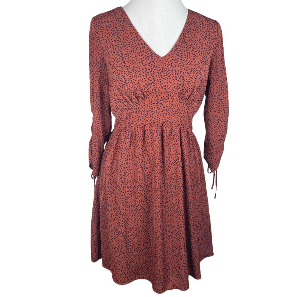 Listicle Patterned Chiffon Dress Brown Navy Blue Size Small